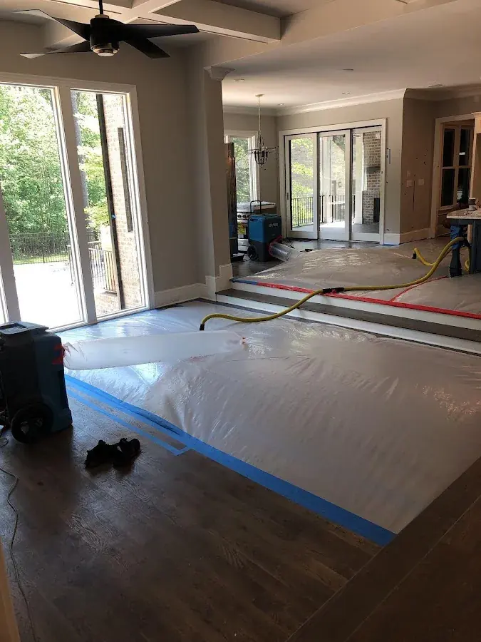 Containment and drying set up in a living area in Rowan County
